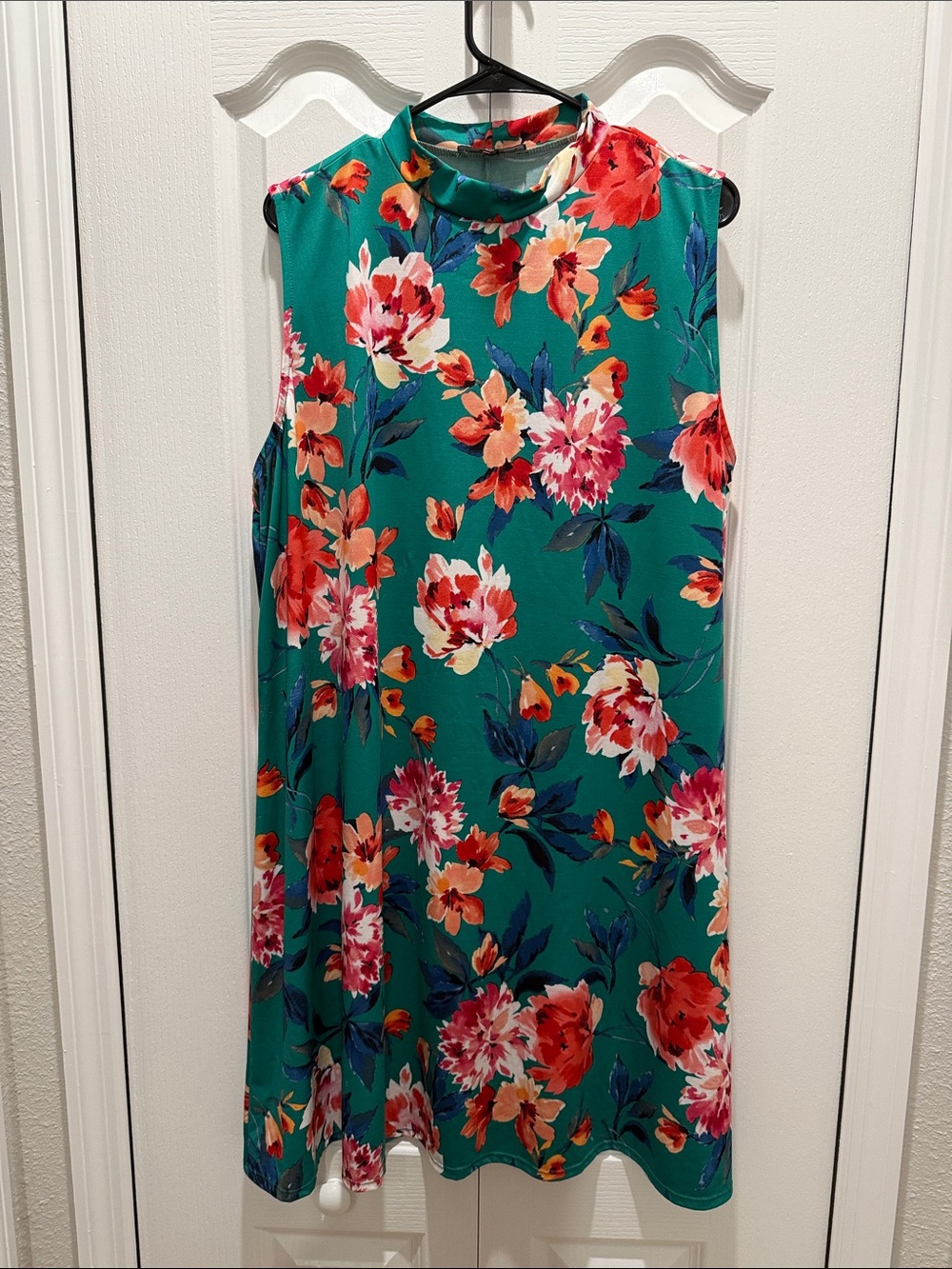 Tiana B. Teal Floral Mock-Neck Midi Dress